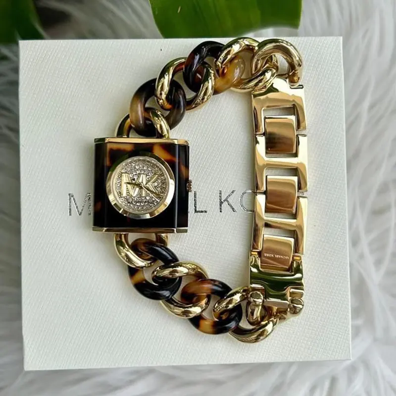 Michael Kors Chain Lock Tortoiseshell Acetate Chain Ladies Watch- MK4808